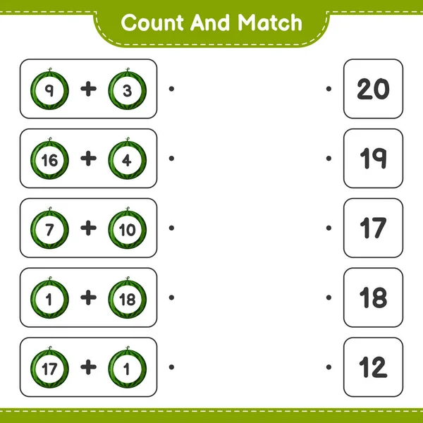 Подсчитайте Сравните Посчитайте Количество Арбузов Сопоставьте Правильными Числами Образовательные Игры — стоковый вектор