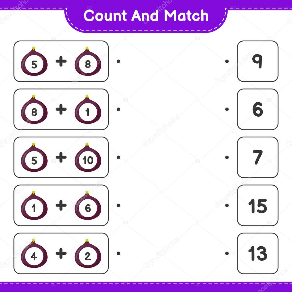 Count and match, count the number of Fig and match with right numbers. Educational children game, printable worksheet, vector illustration