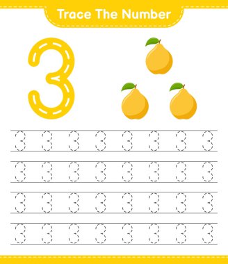 Numarayı takip et. Quince 'in takip numarası. Eğitimsel çocuk oyunu, yazdırılabilir çalışma tablosu, vektör illüstrasyonu