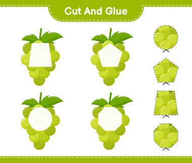 Kes ve yapıştır, Üzüm parçalarını kes ve yapıştır. Eğitimsel çocuk oyunu, yazdırılabilir çalışma tablosu, vektör illüstrasyonu