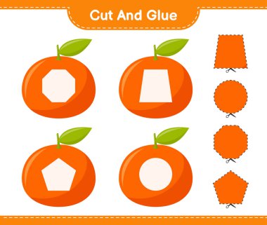 Kes ve yapıştır, Tangerin 'in parçalarını kes ve yapıştır. Eğitimsel çocuk oyunu, yazdırılabilir çalışma tablosu, vektör illüstrasyonu