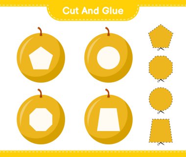 Kes ve yapıştır, Ballı Kavun 'un parçalarını kes ve yapıştır. Eğitimsel çocuk oyunu, yazdırılabilir çalışma tablosu, vektör illüstrasyonu