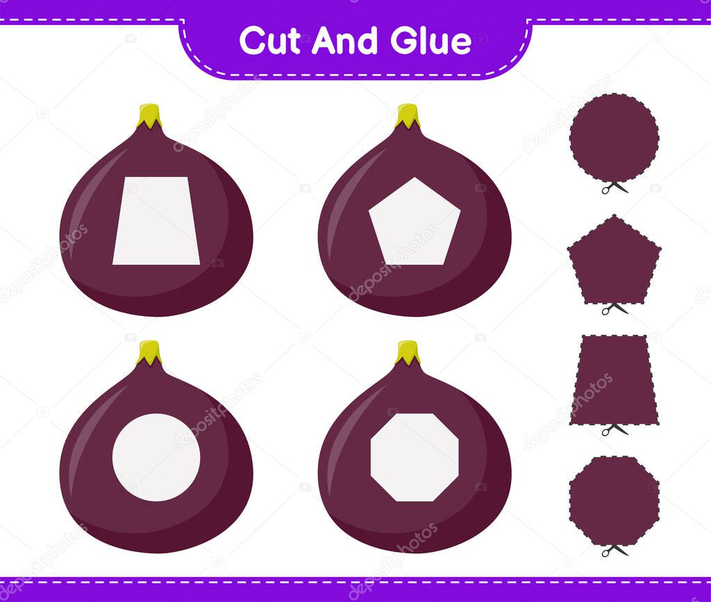 Cut and glue, cut parts of Fig and glue them. Educational children game, printable worksheet, vector illustration