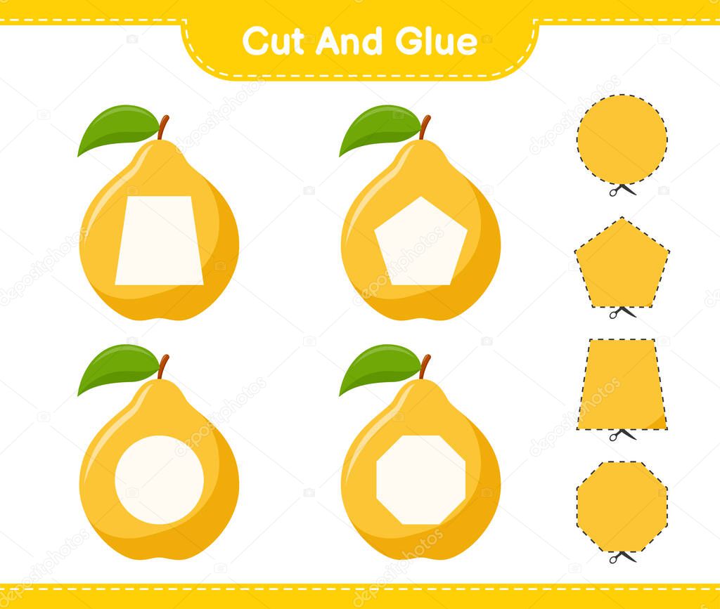 Cut and glue, cut parts of Quince and glue them. Educational children game, printable worksheet, vector illustration