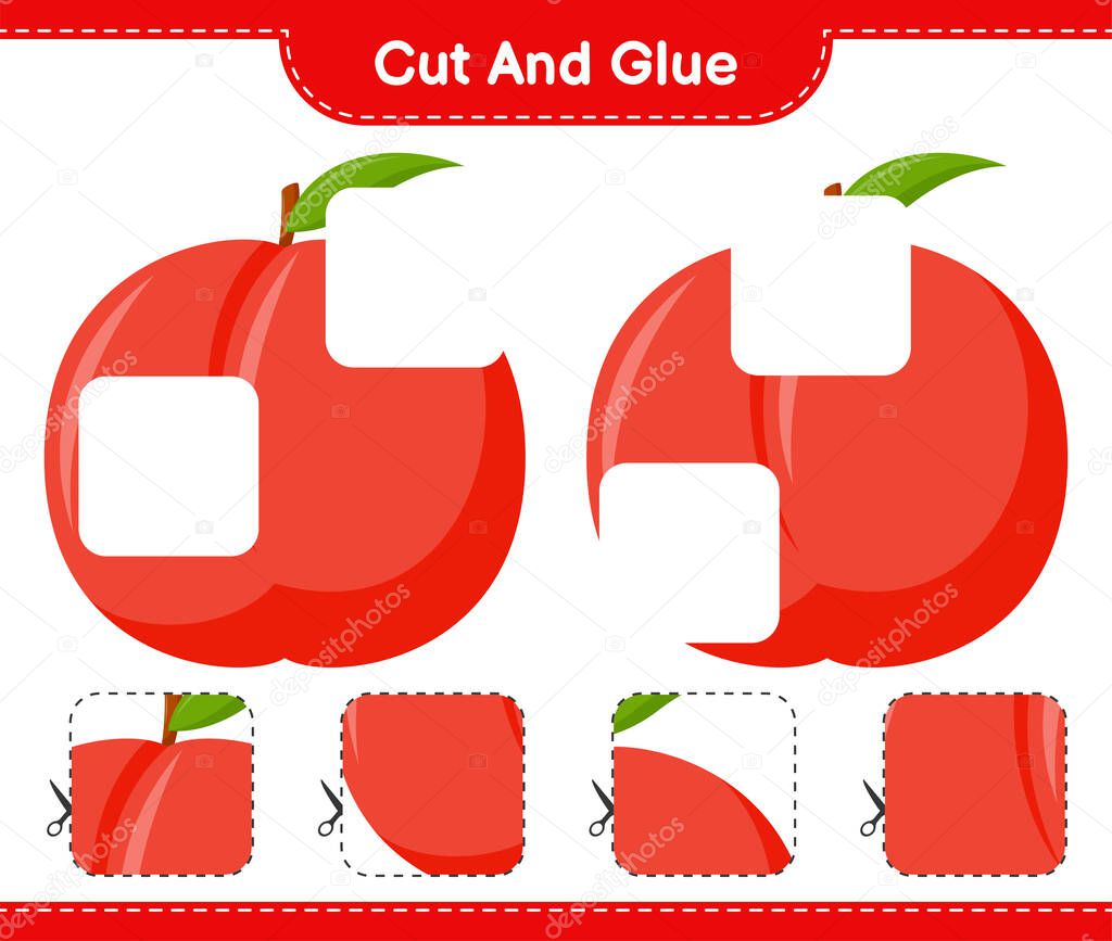 Cut and glue, cut parts of Nectarine and glue them. Educational children game, printable worksheet, vector illustration