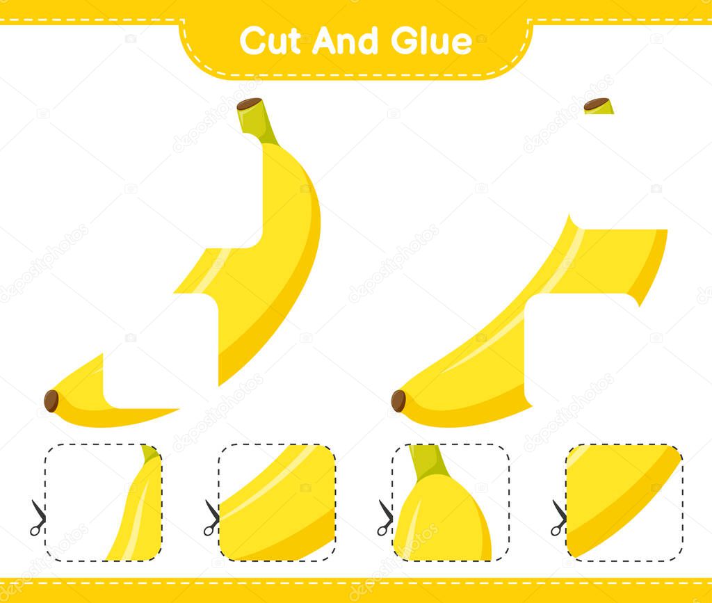 Cut and glue, cut parts of Banana and glue them. Educational children game, printable worksheet, vector illustration