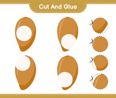 Kes ve yapıştır, Zapote 'un parçalarını kes ve yapıştır. Eğitimsel çocuk oyunu, yazdırılabilir çalışma tablosu, vektör illüstrasyonu