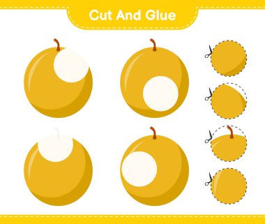 Kes ve yapıştır, Ballı Kavun 'un parçalarını kes ve yapıştır. Eğitimsel çocuk oyunu, yazdırılabilir çalışma tablosu, vektör illüstrasyonu