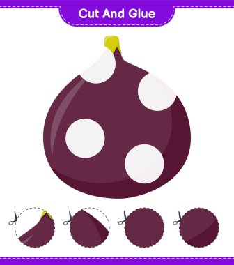 Kes ve yapıştır, incir parçalarını kes ve yapıştır. Eğitimsel çocuk oyunu, yazdırılabilir çalışma tablosu, vektör illüstrasyonu