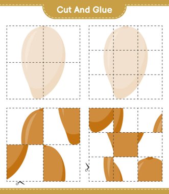 Kes ve yapıştır, Zapote 'un parçalarını kes ve yapıştır. Eğitimsel çocuk oyunu, yazdırılabilir çalışma tablosu, vektör illüstrasyonu