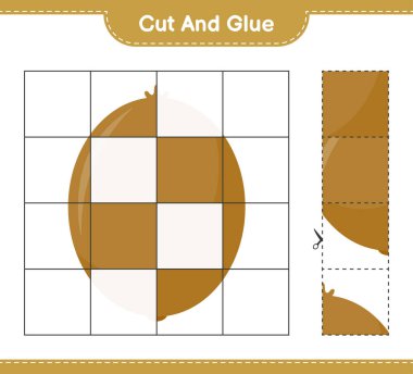 Kes ve yapıştır, Kivi 'nin parçalarını kes ve yapıştır. Eğitimsel çocuk oyunu, yazdırılabilir çalışma tablosu, vektör illüstrasyonu