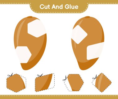 Kes ve yapıştır, Zapote 'un parçalarını kes ve yapıştır. Eğitimsel çocuk oyunu, yazdırılabilir çalışma tablosu, vektör illüstrasyonu