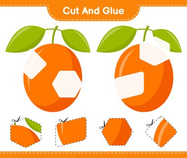 Kes ve yapıştır, Ximenia 'nın parçalarını kes ve yapıştır. Eğitimsel çocuk oyunu, yazdırılabilir çalışma tablosu, vektör illüstrasyonu