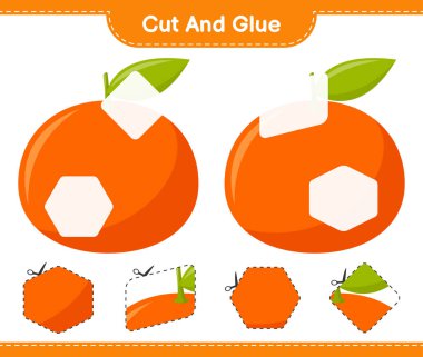 Kes ve yapıştır, Tangerin 'in parçalarını kes ve yapıştır. Eğitimsel çocuk oyunu, yazdırılabilir çalışma tablosu, vektör illüstrasyonu