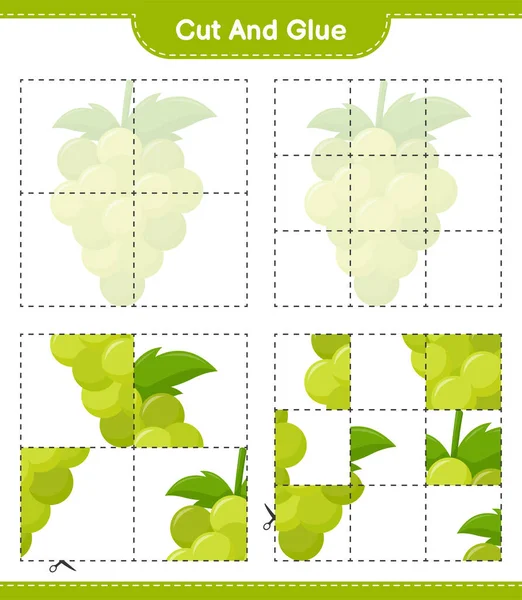 Kes ve yapıştır, Üzüm parçalarını kes ve yapıştır. Eğitimsel çocuk oyunu, yazdırılabilir çalışma tablosu, vektör illüstrasyonu