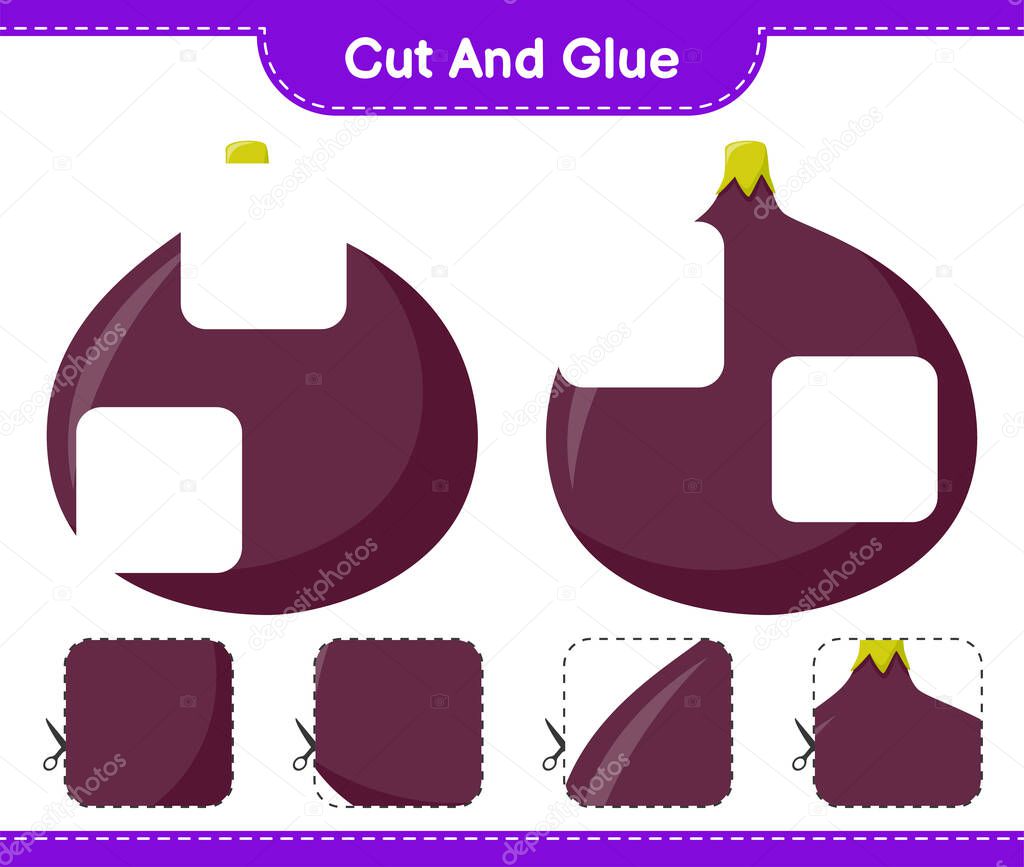 Cut and glue, cut parts of Fig and glue them. Educational children game, printable worksheet, vector illustration