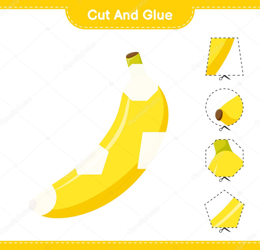 Cut and glue, cut parts of Banana and glue them. Educational children game, printable worksheet, vector illustration