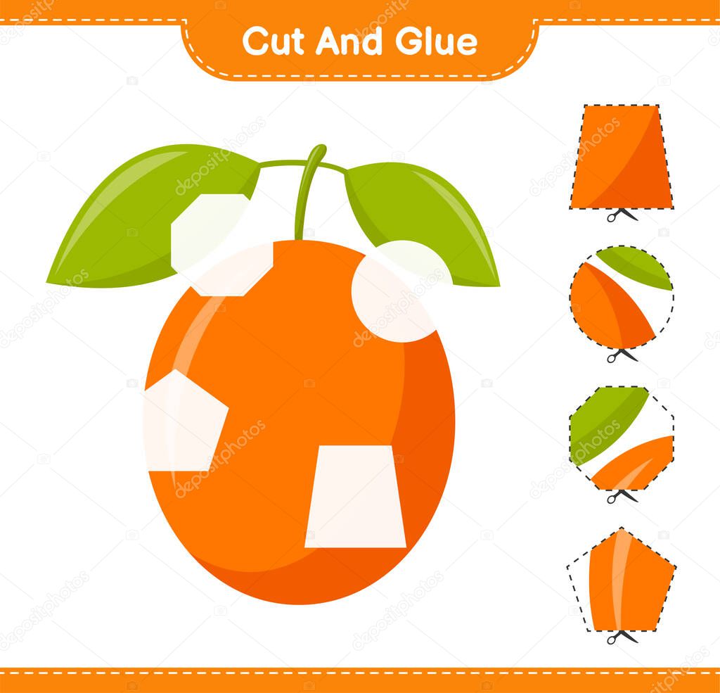 Cut and glue, cut parts of Ximenia and glue them. Educational children game, printable worksheet, vector illustration