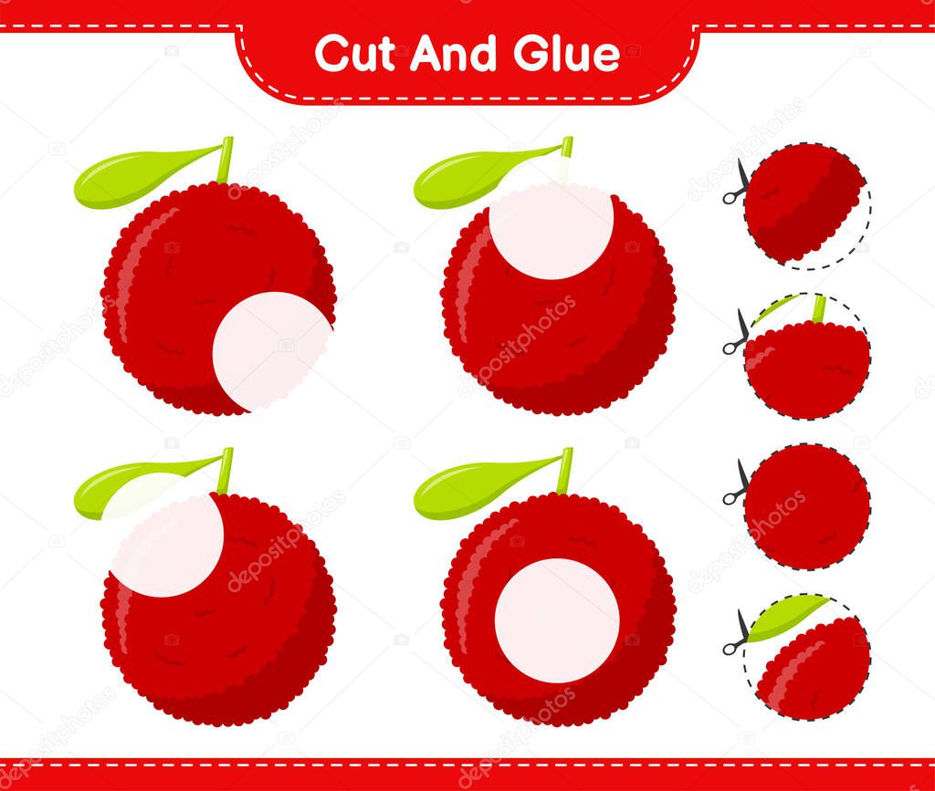 Cut and glue, cut parts of Yumberry and glue them. Educational children game, printable worksheet, vector illustration