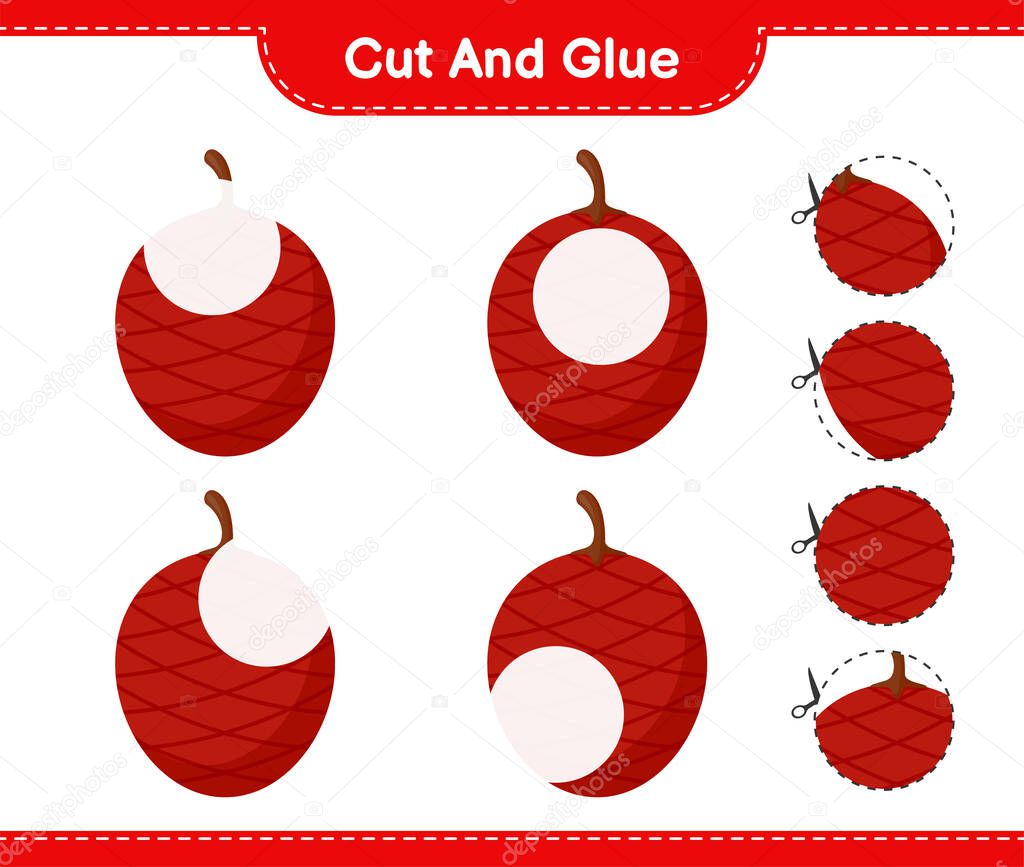 Cut and glue, cut parts of Ita Palm and glue them. Educational children game, printable worksheet, vector illustration