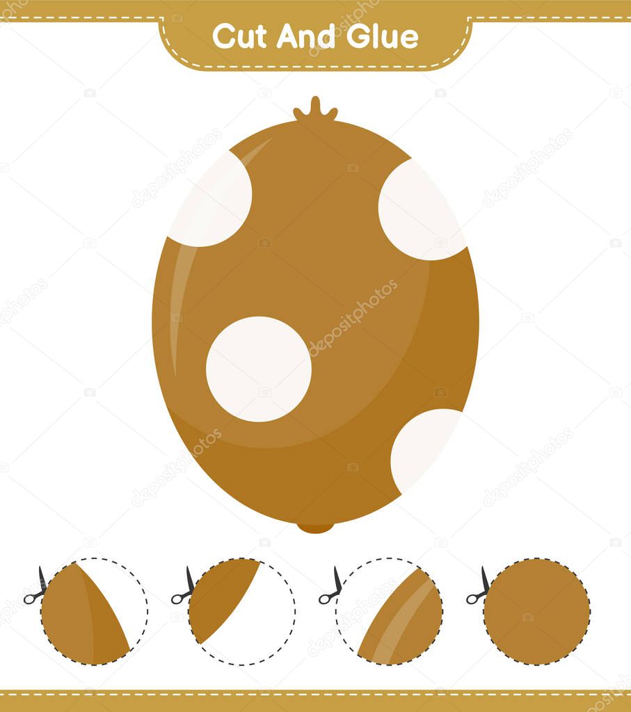 Cut and glue, cut parts of Kiwi and glue them. Educational children game, printable worksheet, vector illustration