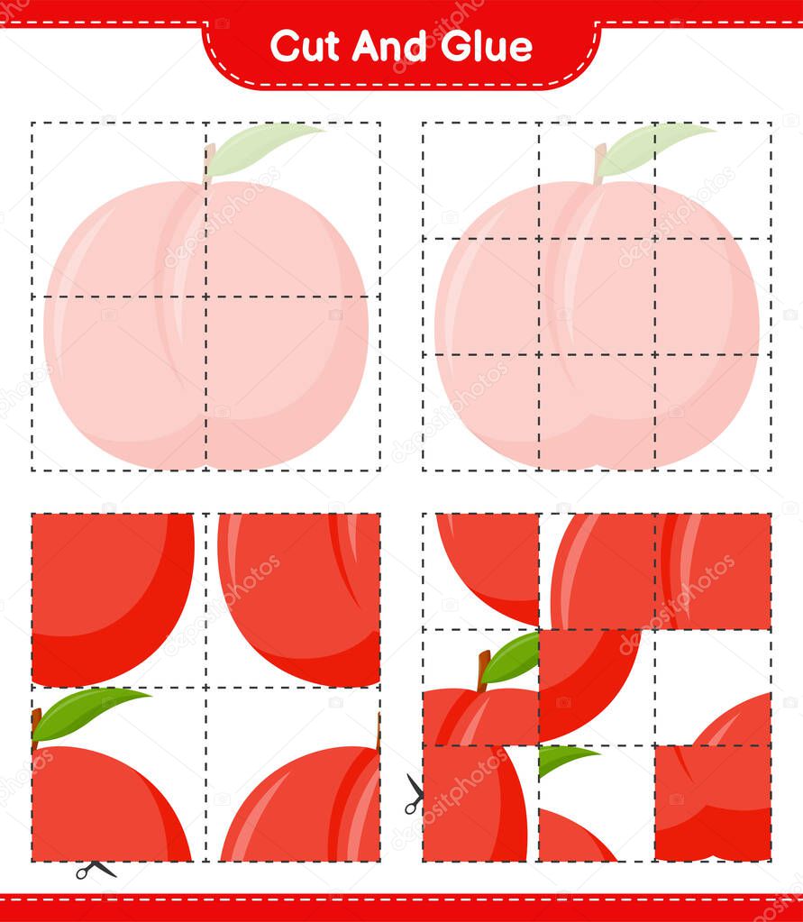 Cut and glue, cut parts of Nectarine and glue them. Educational children game, printable worksheet, vector illustration