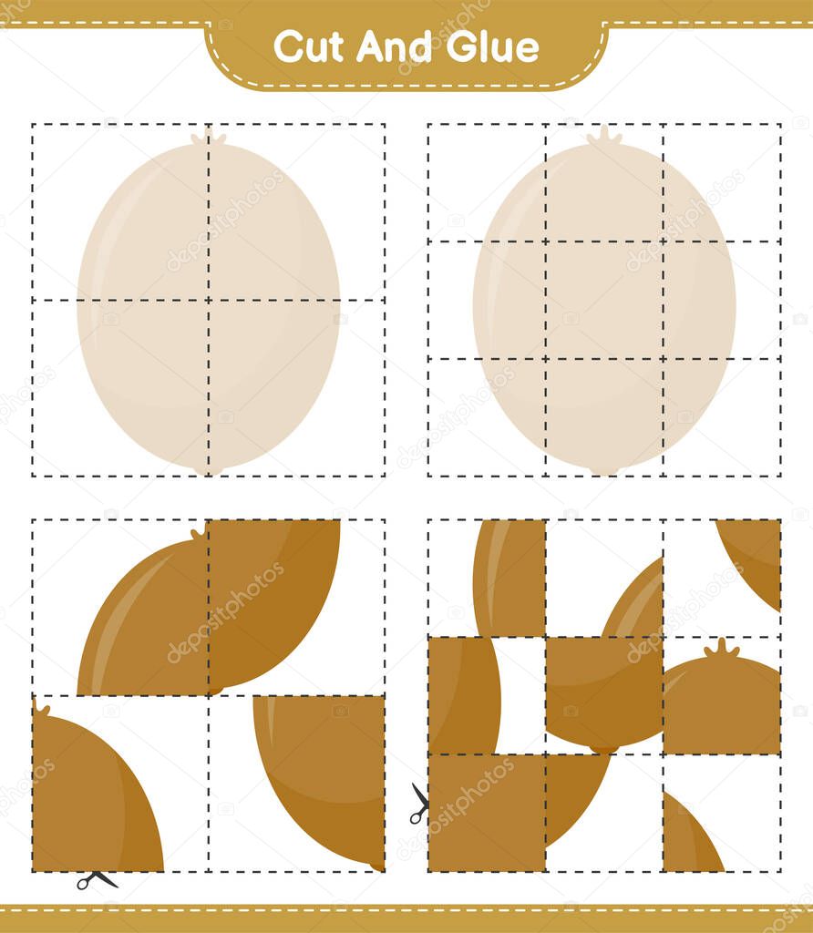 Cut and glue, cut parts of Kiwi and glue them. Educational children game, printable worksheet, vector illustration