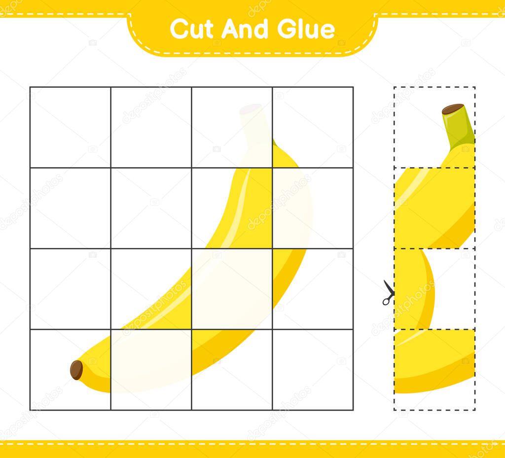 Cut and glue, cut parts of Banana and glue them. Educational children game, printable worksheet, vector illustration