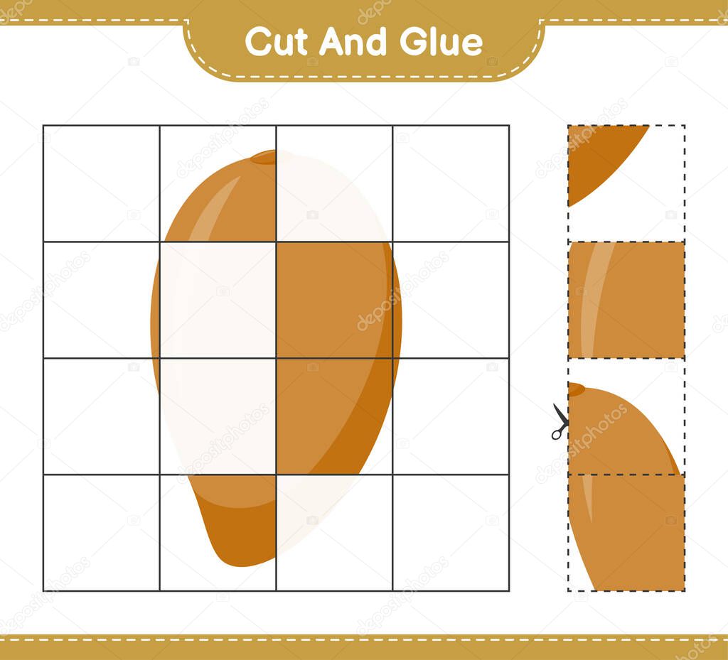 Cut and glue, cut parts of Zapote and glue them. Educational children game, printable worksheet, vector illustration