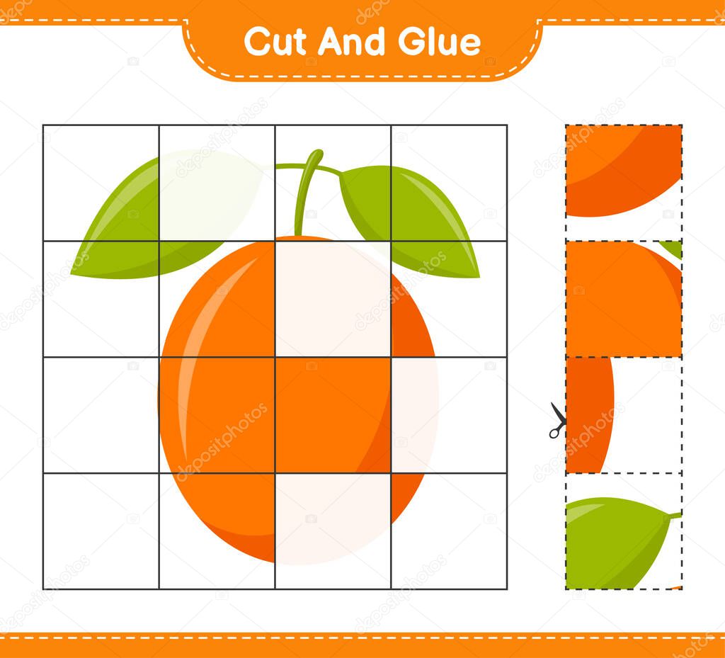 Cut and glue, cut parts of Ximenia and glue them. Educational children game, printable worksheet, vector illustration