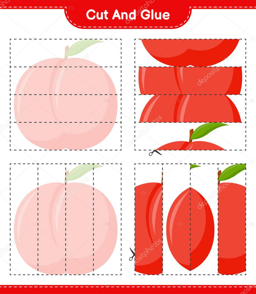 Cut and glue, cut parts of Nectarine and glue them. Educational children game, printable worksheet, vector illustration