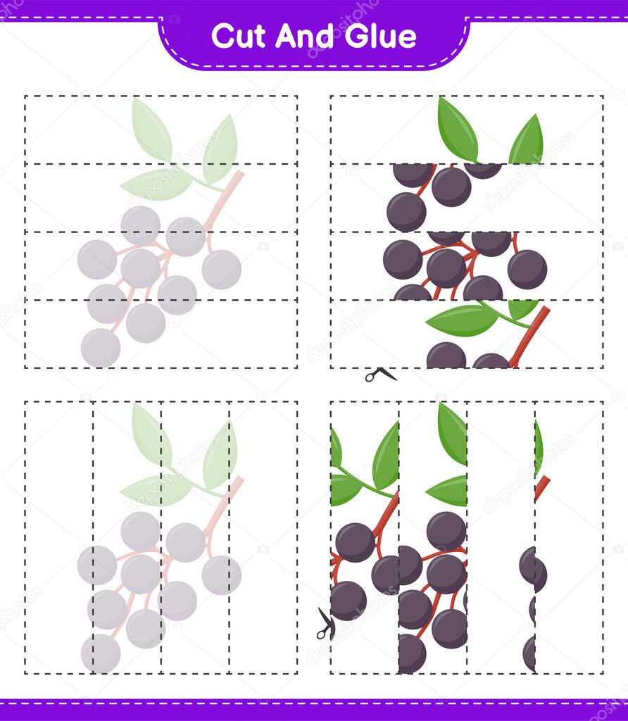 Cut and glue, cut parts of Elderberry and glue them. Educational children game, printable worksheet, vector illustration