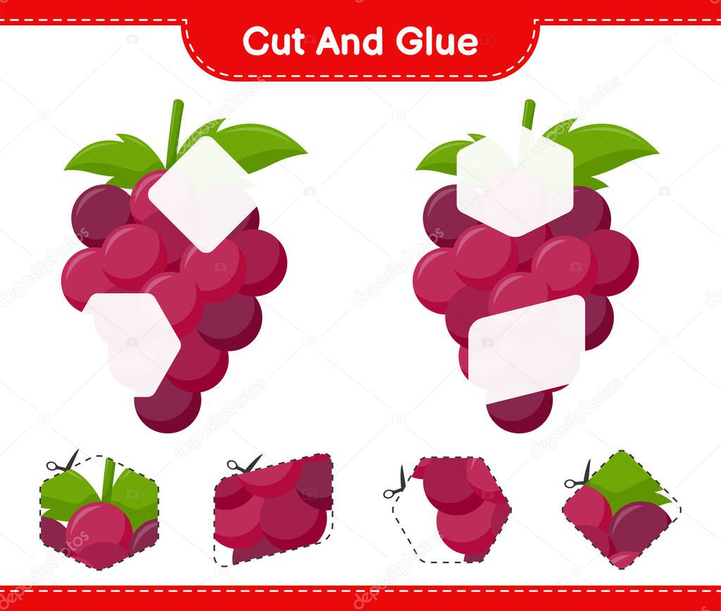 Cut and glue, cut parts of Grape and glue them. Educational children game, printable worksheet, vector illustration