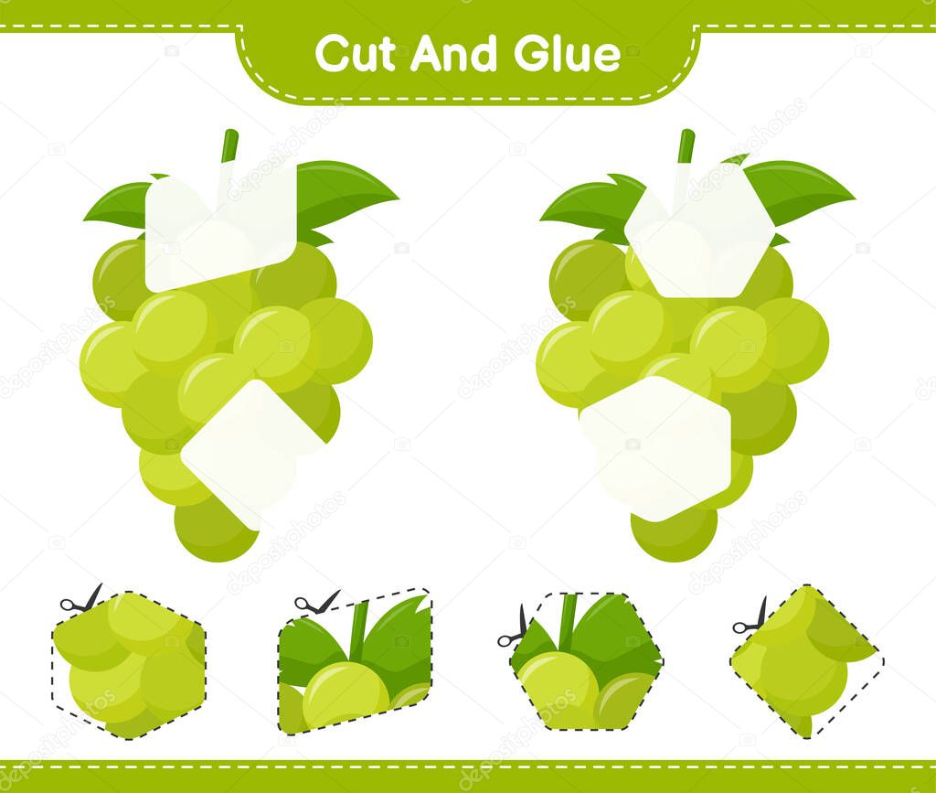 Cut and glue, cut parts of Grape and glue them. Educational children game, printable worksheet, vector illustration