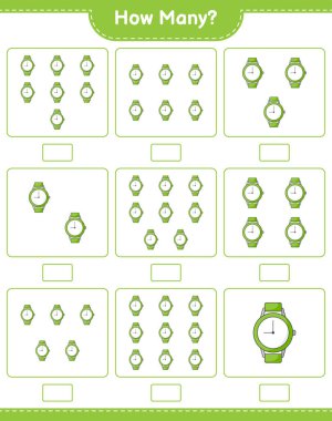 Maç sayıyorum, kaç saat. Eğitimsel çocuk oyunu, yazdırılabilir çalışma tablosu, vektör illüstrasyonu