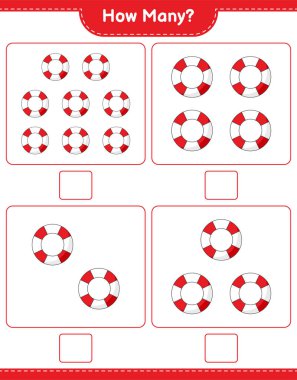 Maç sayısı, kaç Lifebuoy. Eğitimsel çocuk oyunu, yazdırılabilir çalışma tablosu, vektör illüstrasyonu