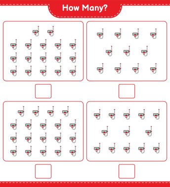 Scuba Dalış Maskesi sayma oyunu. Eğitimsel çocuk oyunu, yazdırılabilir çalışma tablosu, vektör illüstrasyonu