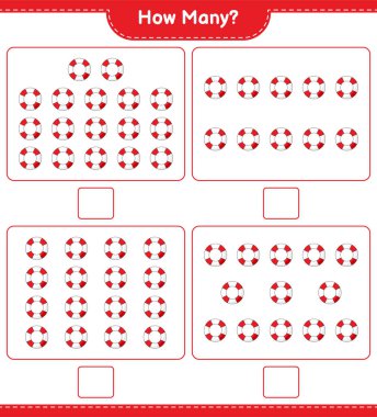 Maç sayısı, kaç Lifebuoy. Eğitimsel çocuk oyunu, yazdırılabilir çalışma tablosu, vektör illüstrasyonu