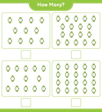 Maç sayıyorum, kaç saat. Eğitimsel çocuk oyunu, yazdırılabilir çalışma tablosu, vektör illüstrasyonu