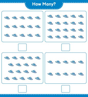 Oyun sayıyorum, kaç tane Summer Hat var? Eğitimsel çocuk oyunu, yazdırılabilir çalışma tablosu, vektör illüstrasyonu