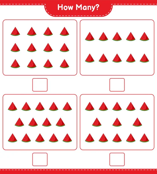 Jogo Contagem Quantas Melancia Jogo Crianças Educativas Planilha Imprimível Ilustração —  Vetores de Stock