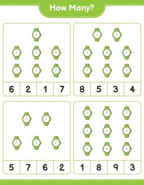 Maç sayıyorum, kaç saat. Eğitimsel çocuk oyunu, yazdırılabilir çalışma tablosu, vektör illüstrasyonu