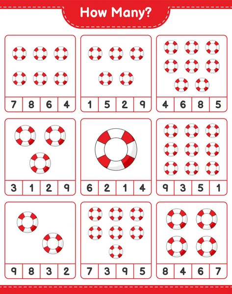 Maç sayısı, kaç Lifebuoy. Eğitimsel çocuk oyunu, yazdırılabilir çalışma tablosu, vektör illüstrasyonu