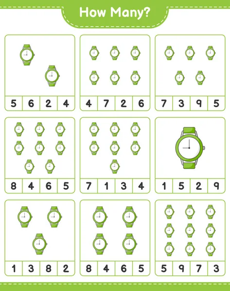 Maç sayıyorum, kaç saat. Eğitimsel çocuk oyunu, yazdırılabilir çalışma tablosu, vektör illüstrasyonu