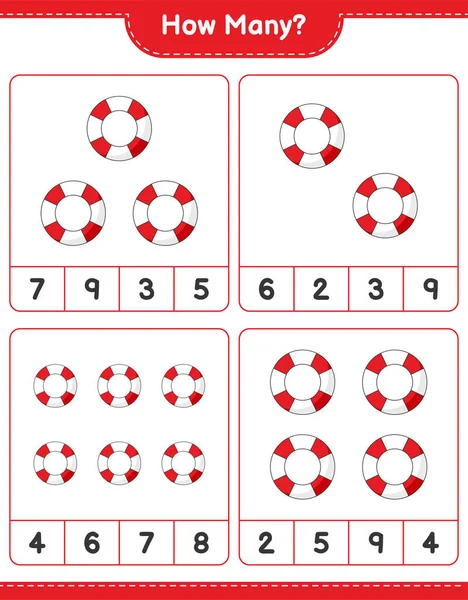 Maç sayısı, kaç Lifebuoy. Eğitimsel çocuk oyunu, yazdırılabilir çalışma tablosu, vektör illüstrasyonu