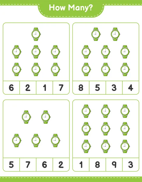 Maç sayıyorum, kaç saat. Eğitimsel çocuk oyunu, yazdırılabilir çalışma tablosu, vektör illüstrasyonu