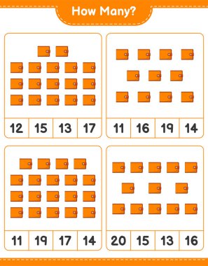 Maç sayısı, kaç cüzdan. Eğitimsel çocuk oyunu, yazdırılabilir çalışma tablosu, vektör illüstrasyonu