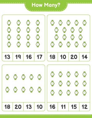 Maç sayıyorum, kaç saat. Eğitimsel çocuk oyunu, yazdırılabilir çalışma tablosu, vektör illüstrasyonu