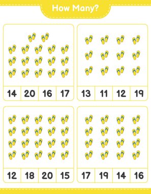 Maç sayıyorum, kaç Flip Flop. Eğitimsel çocuk oyunu, yazdırılabilir çalışma tablosu, vektör illüstrasyonu