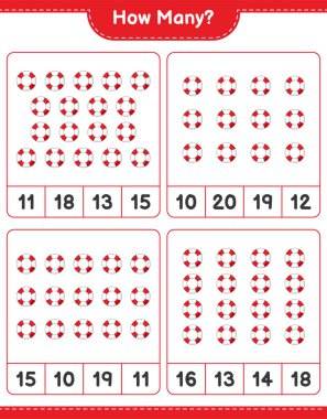 Maç sayısı, kaç Lifebuoy. Eğitimsel çocuk oyunu, yazdırılabilir çalışma tablosu, vektör illüstrasyonu